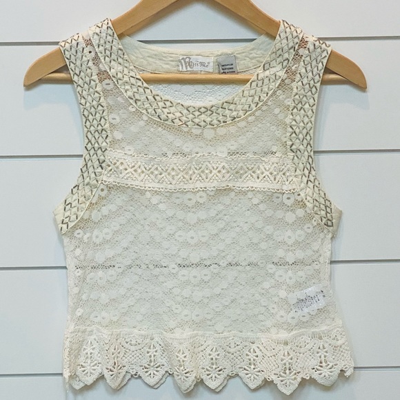 Miss Me Lace Embellished Ivory Sheer Unlined Sleeveless Top Small - Picture 1 of 8